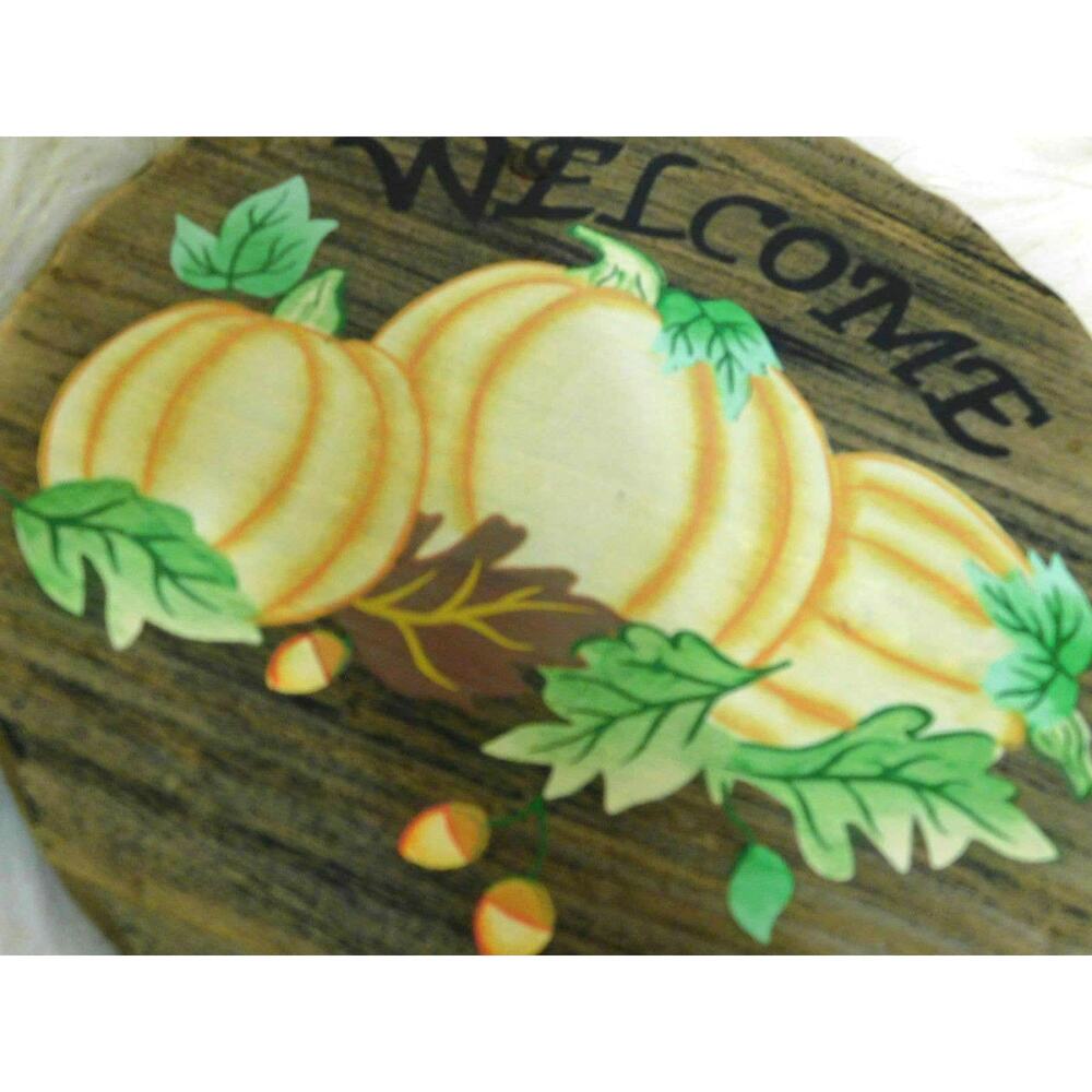 Rustic Wood Pumpkin Wall Plaques Fall Harvest Thanksgiving Welcome Sign Set of 2 - Picture 8 of 9